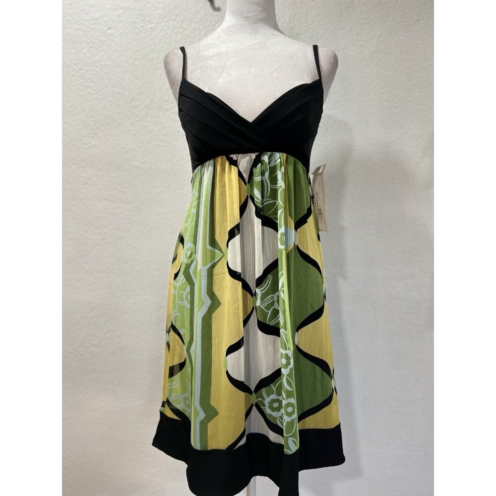 Roulette Size 6  Geometric Satin Tie‎ Fairy Y2K Knee/Midi Dress Babydoll